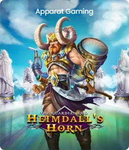 Cover of the slot game 'Heimdall’s Horn' featuring Heimdall, the Norse god, holding a horn.