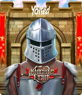 Cover of the slot game 'Knights Fight' featuring a medieval knight in a helmet