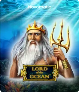 Cover of the slot game 'Lord of Ocean' depicting Poseidon holding a trident