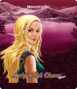 Cover of the slot game 'Lucky Lady’s Charm' featuring a blonde woman holding a glowing magical orb